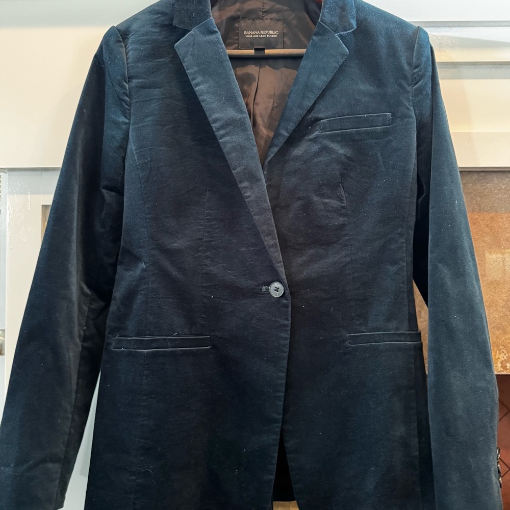 Banana Republic Dark Navy Velvet Single-Button Blazer